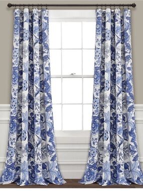 Larkone Floral Room Darkening Thermal Curtain Panels — Blue and White